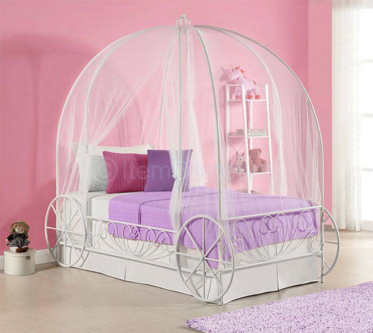 metal princess cinderella carriage kids girls toddler canopy bed frame