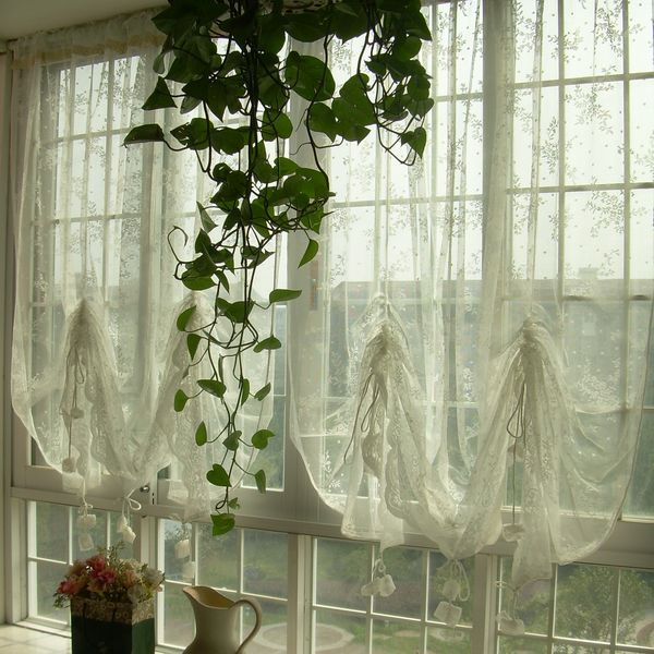 1 PC European White Lace Curtain Panel Drape Sheer Voile Balloon