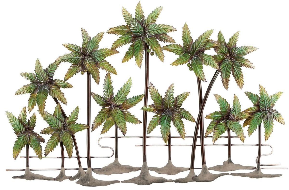 Large Metal Palm Tree Wall Decor Glazed, Contemporary Green Accent Art