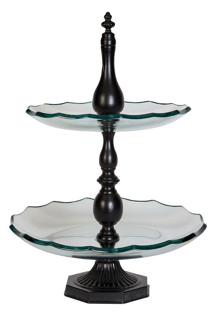 Decorative Glass 3 Tier Serving Tray with Metal Stand, Tall Rustic