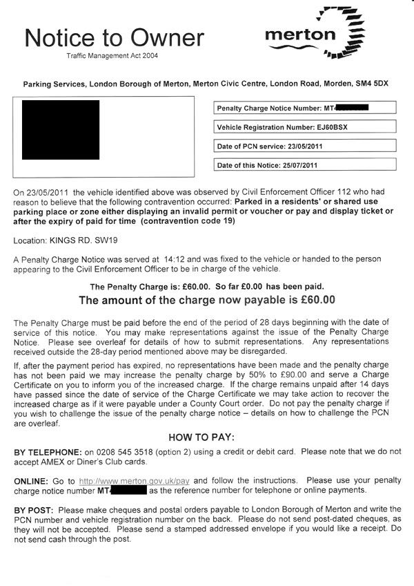 FightBack Forums > Merton PCN Code 19 via hire car