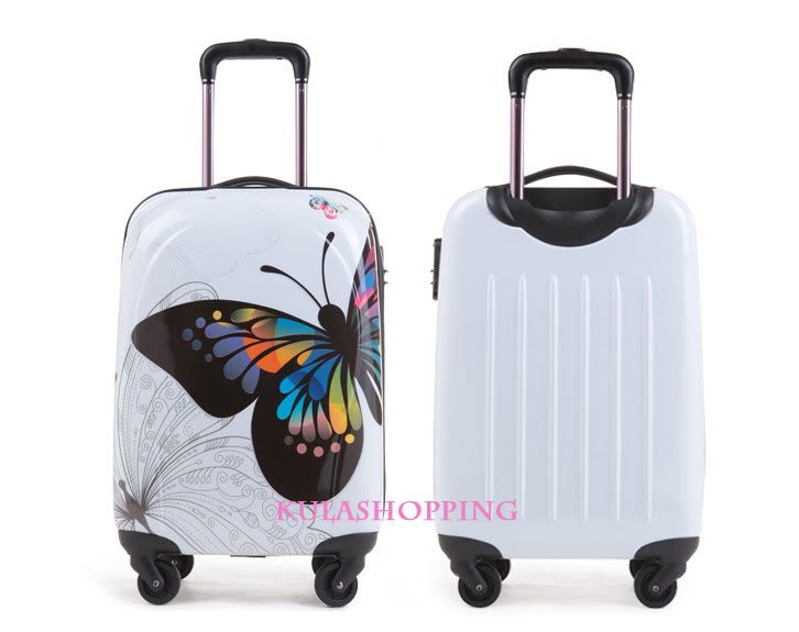 Fashion Girl Luggage Suitcase Trolley Bag Rolling Wheel Butterfly White ...