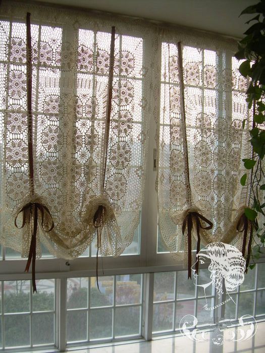 1 PC Crochet Lace Curtain Panel Drape Victorian Balloon Curtain Coffee ...