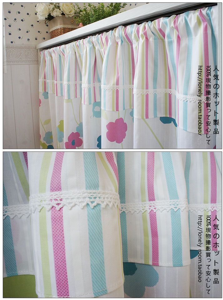 Elegant Colorful Flower Cotton Cafe Curtain Rod Pocket Top Dream Style