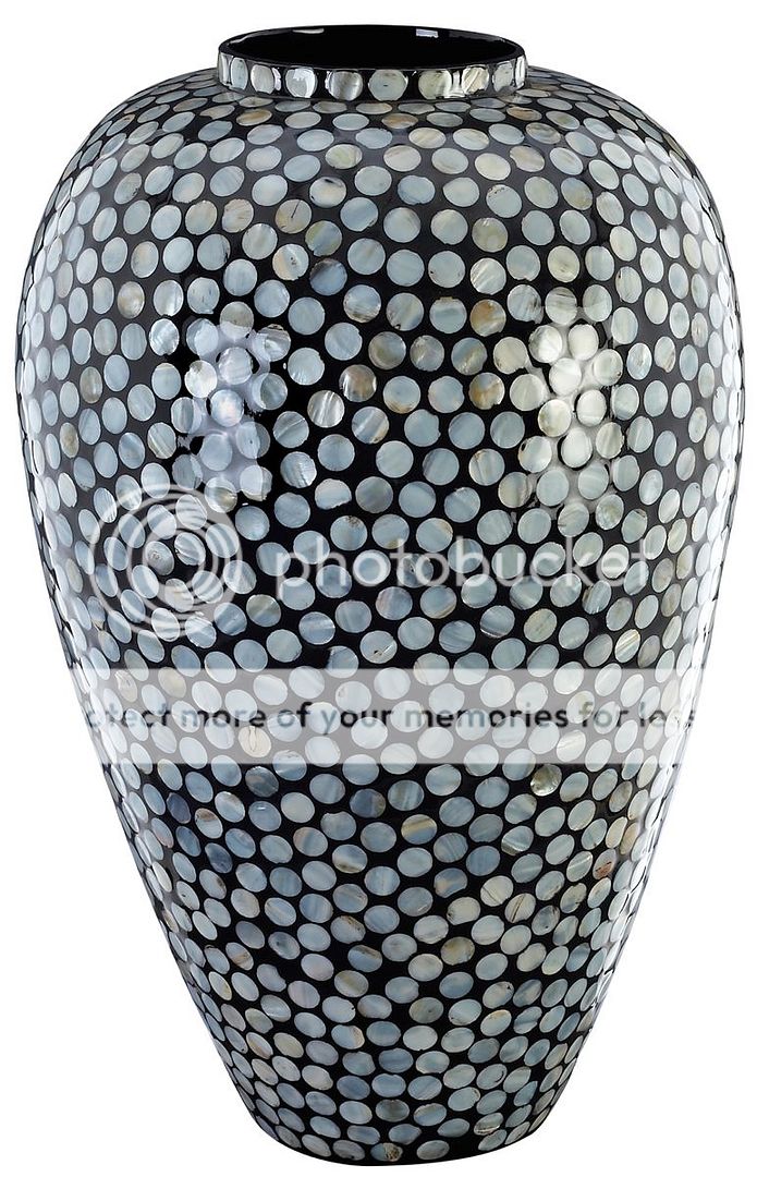 Large Contemporary Inlay Vase Glazed, Tall Black & Grey Accent Floral 