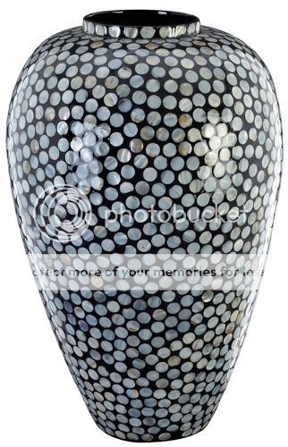 Large Contemporary Inlay Vase Glazed, Tall Black & Grey Accent Floral 