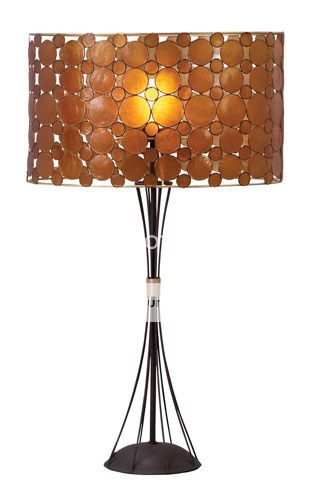 Contemporary Amber Capiz Shade Metal Table Lamp Modern Bedside Light Accent