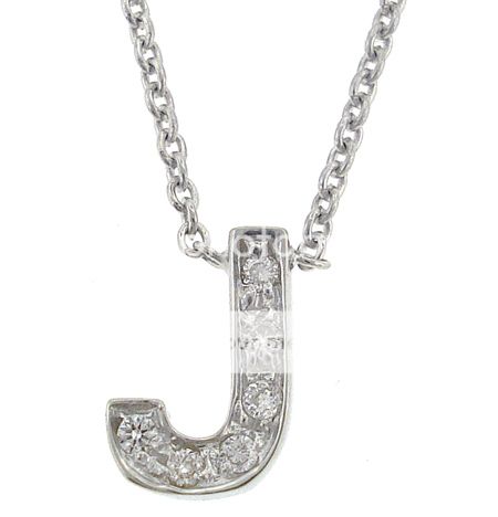 18K White Gold Diamond J Initial Necklace Brand New 100% Authentic 